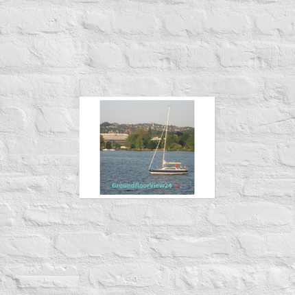 Boat on the River Photo paper poster with groundfloorview24 with House Logo