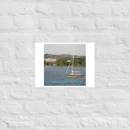 Boat on the River Photo paper poster with realestatematching24 with key Logo