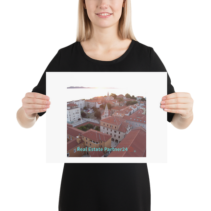 Roof Sunset View Photo paper poster with realestatepartner24 with house Logo