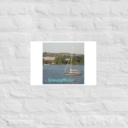 Boat on the River Photo paper poster with Groundfloor with House Logo