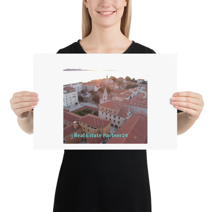 Roof Sunset View Photo paper poster with realestatepartner24 with house Logo