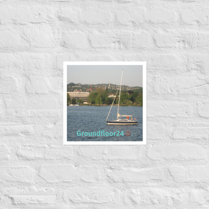 Boat on the River Photo paper poster with Groundfloor24 with House Logo