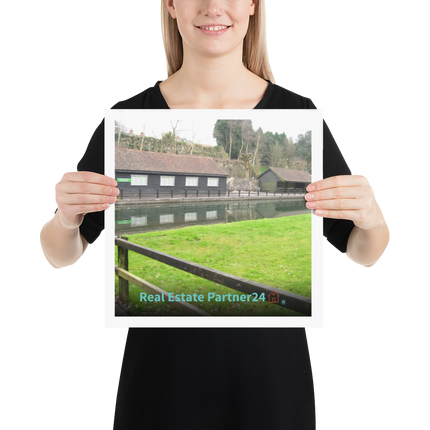 Lakeside Serenity Photo paper poster with realestatepartner24 with house Logo