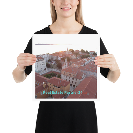 Roof Sunset View Photo paper poster with realestatepartner24 with house Logo