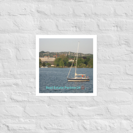 Boat on the River Photo paper poster with realestatepartner24 with house Logo