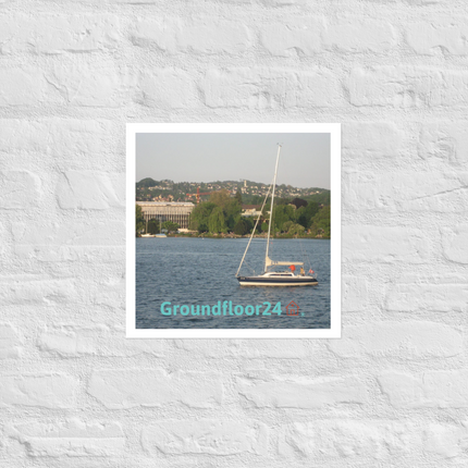 Boat on the River Photo paper poster with Groundfloor24 with House Logo