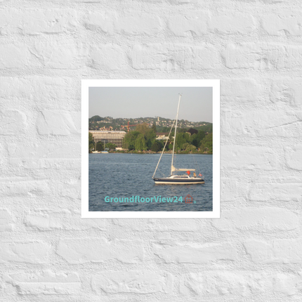 Boat on the River Photo paper poster with groundfloorview24 with House Logo