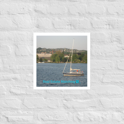 Boat on the River Photo paper poster with realestatematching with key Logo