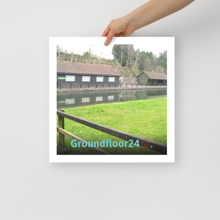 Lakeside Serenity Photo paper poster with Groundfloor24 with House Logo
