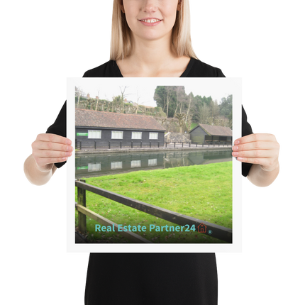 Lakeside Serenity Photo paper poster with realestatepartner24 with house Logo