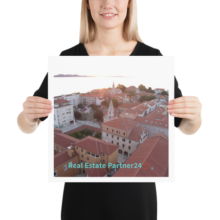 Roof Sunset View Photo paper poster with realestatepartner24 with house Logo