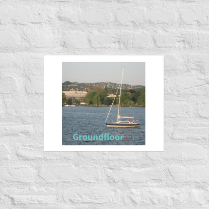 Boat on the River Photo paper poster with Groundfloor with House Logo