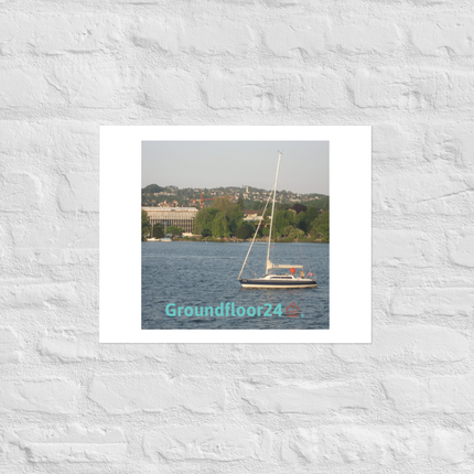 Boat on the River Photo paper poster with Groundfloor24 with House Logo