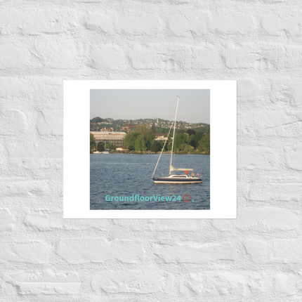 Boat on the River Photo paper poster with groundfloorview24 with House Logo