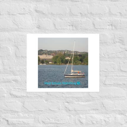Boat on the River Photo paper poster with realestatematching with key Logo