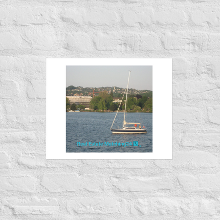 Boat on the River Photo paper poster with realestatematching24 with key Logo