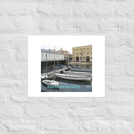 Boat on Water Photo paper poster with realestatepartner24 with house Logo