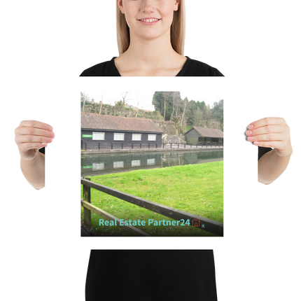 Lakeside Serenity Photo paper poster with realestatepartner24 with house Logo