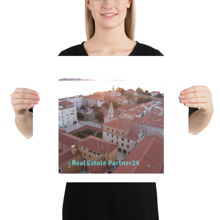 Roof Sunset View Photo paper poster with realestatepartner24 with house Logo