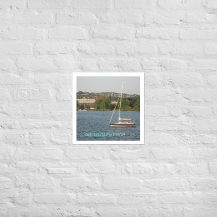 Boat on the River Photo paper poster with realestatepartner24 with house Logo
