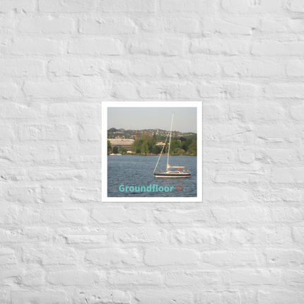 Boat on the River Photo paper poster with Groundfloor with House Logo