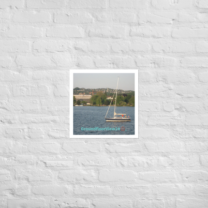 Boat on the River Photo paper poster with groundfloorview24 with House Logo