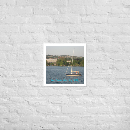 Boat on the River Photo paper poster with realestatematching24 with key Logo