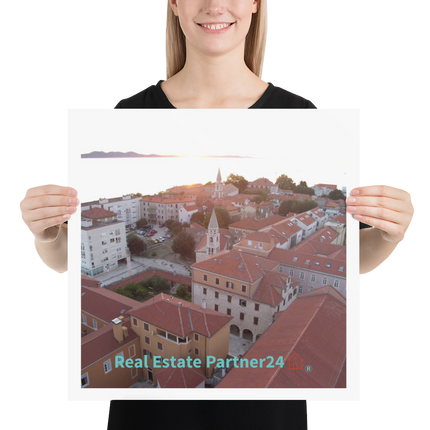 Roof Sunset View Photo paper poster with realestatepartner24 with house Logo