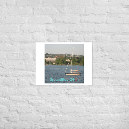 Boat on the River Photo paper poster with Groundfloor24 with House Logo