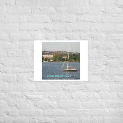 Boat on the River Photo paper poster with groundfloorview24 with House Logo
