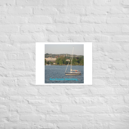 Boat on the River Photo paper poster with realestatematching without key Logo