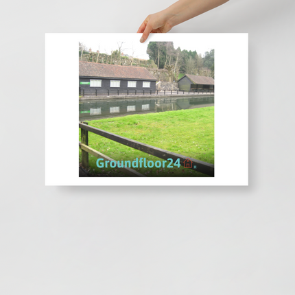Lakeside Serenity Photo paper poster with Groundfloor24 with House Logo