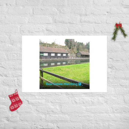 Lakeside Serenity Photo paper poster with realestatematching with key Logo
