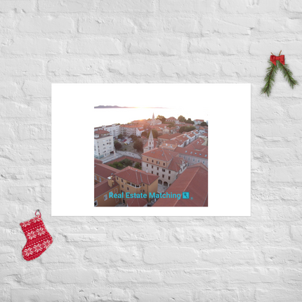 Roof Sunset View Photo paper poster with realestatematching with key Logo