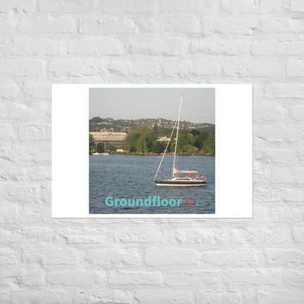Boat on the River Photo paper poster with Groundfloor with House Logo