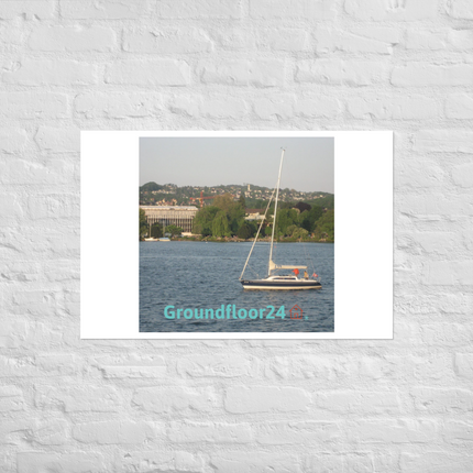 Boat on the River Photo paper poster with Groundfloor24 with House Logo