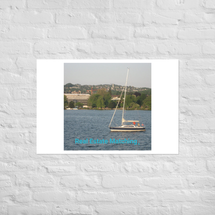 Boat on the River Photo paper poster with realestatematching without key Logo