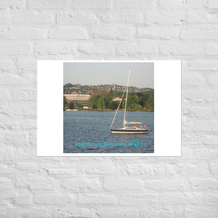 Boat on the River Photo paper poster with realestatematching24 with key Logo