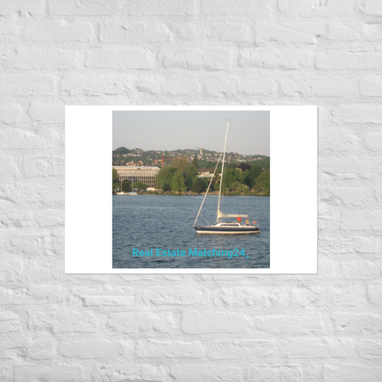 Boat on the River Photo paper poster with realestatematching24 without key Logo