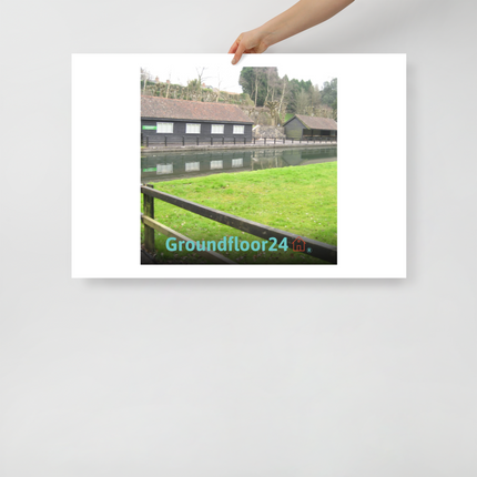 Lakeside Serenity Photo paper poster with Groundfloor24 with House Logo