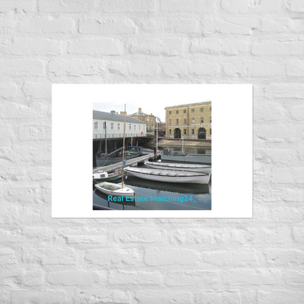 Boat on Water Photo paper poster with realestatematching24 without key Logo