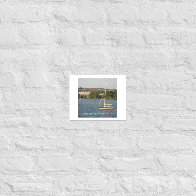 Boat on the River Photo paper poster with realestatepartner24 with house Logo
