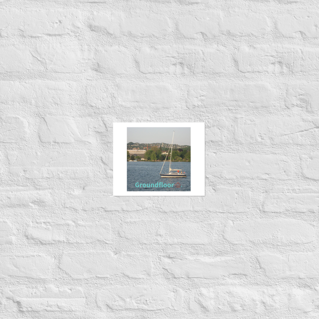 Boat on the River Photo paper poster with Groundfloor with House Logo
