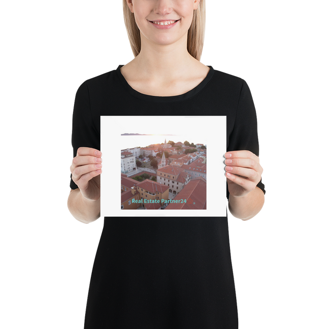Roof Sunset View Photo paper poster with realestatepartner24 with house Logo