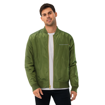 Premium recycled bomber jacket with Real Estate Partner24 Logo