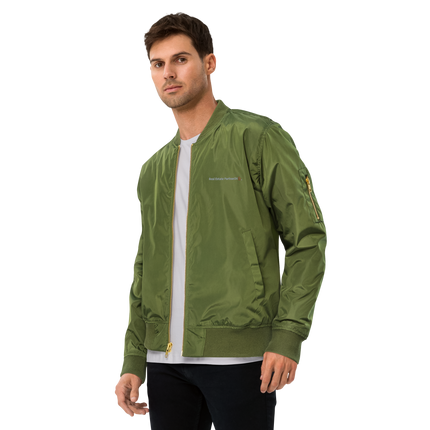 Premium recycled bomber jacket with Real Estate Partner24 Logo
