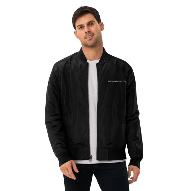 Premium recycled bomber jacket with Real Estate Partner24 Logo