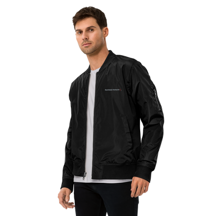 Premium recycled bomber jacket with Real Estate Partner24 Logo