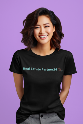 Women's fitted eco tee with Real Estate Partner24 Logo