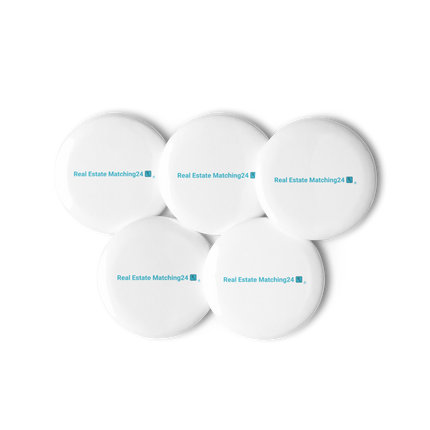 Set of pin buttons with Real Estate Matching24 Logo